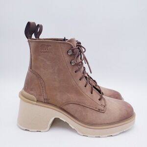 Sorel Hi-Line Heel Lace Boots Waterproof Leather Boots Brown Platform Womens 8